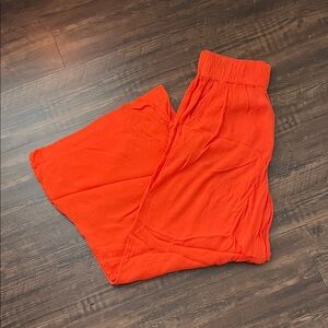 Boden Orange Crinkle Wide-Leg Trousers